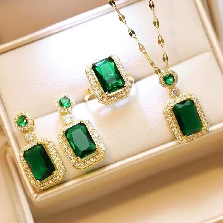 ￼Conjunto De Joias Estilo Americano Europeu Brinco De Diamante Com Colar De Anel De Design, Corrente De Joias Combinando