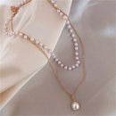 ￼Colar Com Pingente De Pérola De Camada Dupla , Corrente Contas De Ouro , Joias De Clavícula Para Mulheres