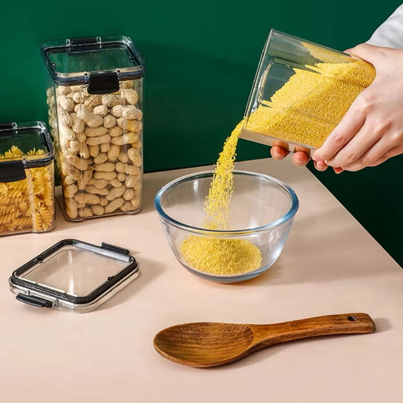 Conjunto 7 Potes Herméticos Empilhável com Trava P/ Mantimentos Alimentos Organiza Armário Cozinha