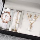 ￼Moda Flor Feminina Relógio Casual Couro Banda Quartzo Jóias Presente Conjunto