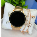 ￼Relógio Feminino Led Digital Kit Redondo Pulseira + Brinco Pulso Led Rosé Prata Preto Dourado