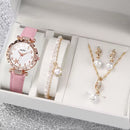 ￼Moda Flor Feminina Relógio Casual Couro Banda Quartzo Jóias Presente Conjunto