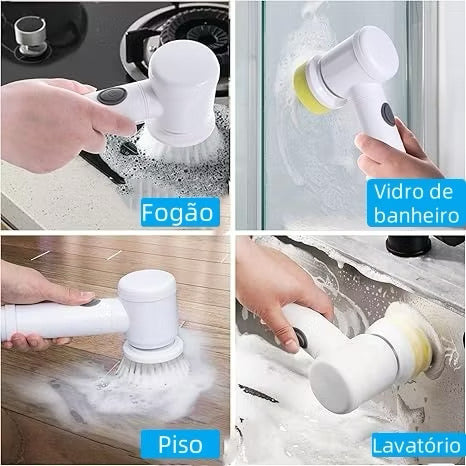 ￼Escova Eletrica de Limpeza Portátil 5 em 1 Sem Fio Limpador Multiuso Pratico Para Cozinha Banheiro Ferramenta