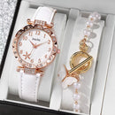 ￼Moda Flor Feminina Relógio Casual Couro Banda Quartzo Jóias Presente Conjunto