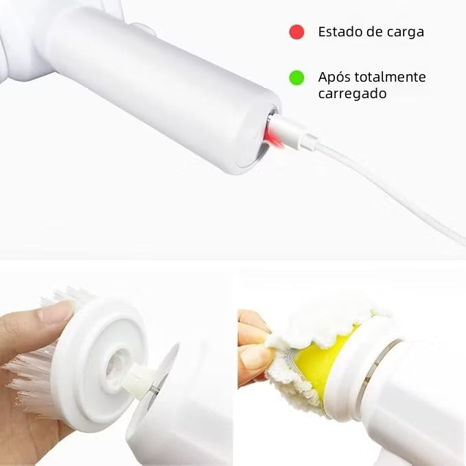 ￼Escova Eletrica de Limpeza Portátil 5 em 1 Sem Fio Limpador Multiuso Pratico Para Cozinha Banheiro Ferramenta