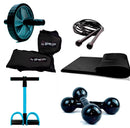 kit para treino em casa completo C/6 itens: pesos de canela 3Kg, par halter 1Kg, colchonete, roda, extensor e corda