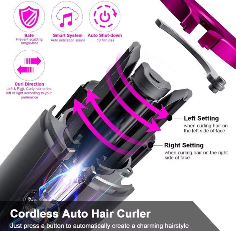 Modelador de cabelo automático sem fio com bateria recarregável de cerâmica embutida Alex