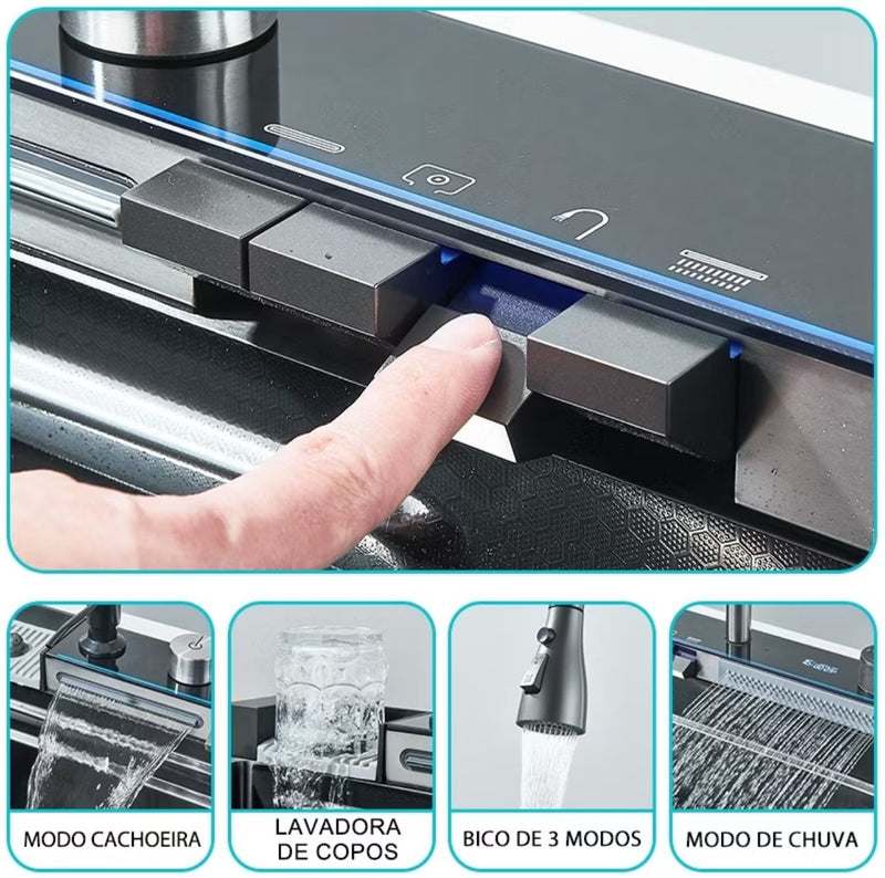 Kit Cuba Cozinha Gourmet Luxo 304 Aço Inox Pia De Cozinha Com Acessórios Conjunto De Torneiras 75X46X21cm